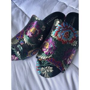 Y2K Dark Fairycore Tapestry Embroidered Black Colorful Chunky Heel Size 5.5